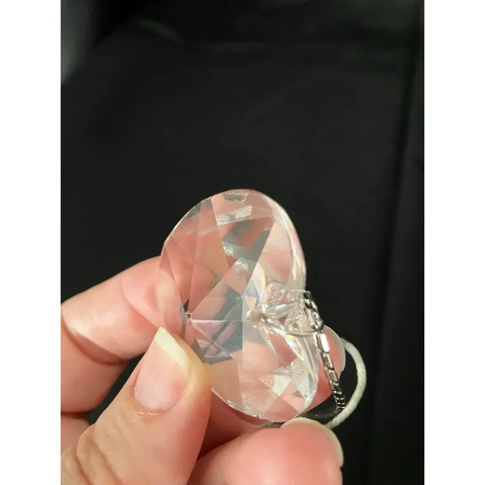 Monet Faceted Crystal Heart Pendant Necklace Silver Tone Vintage Style